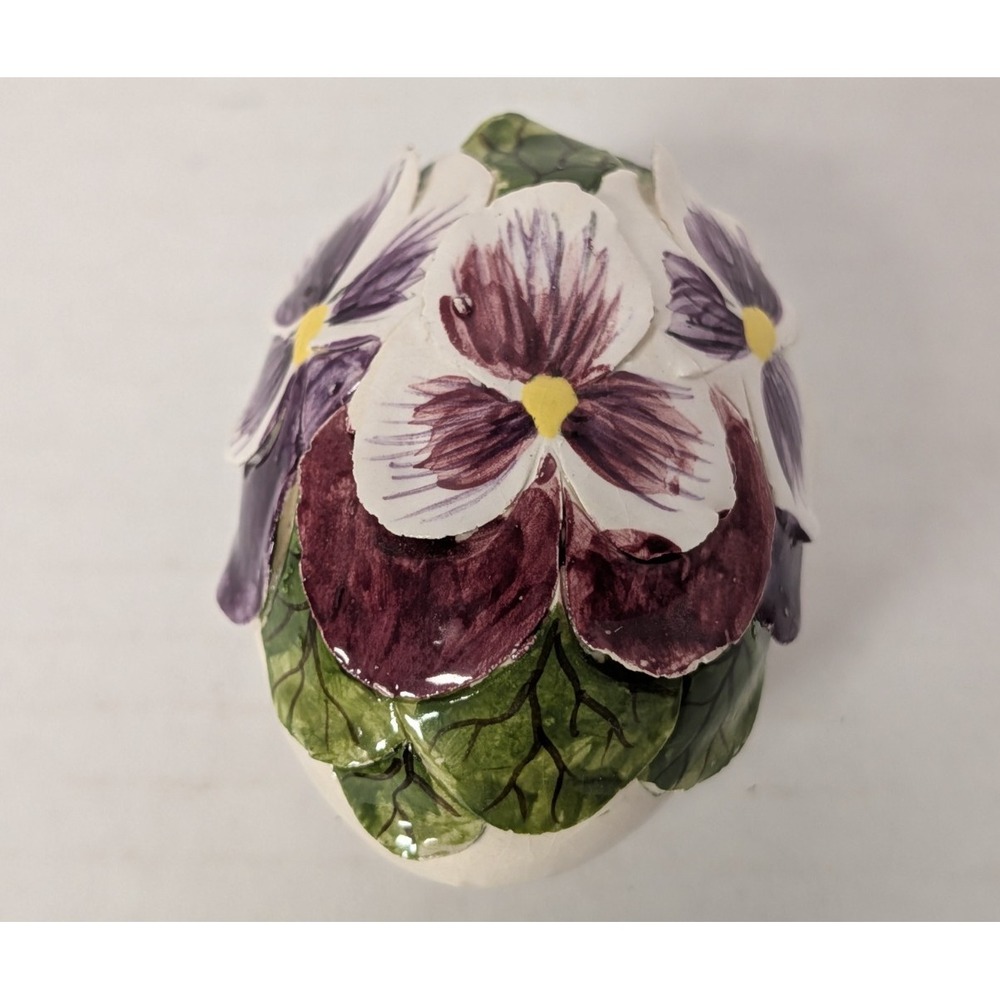 Vintage Majolica-Style Floral Design Porcelain Decorative Egg Artist signed EUC